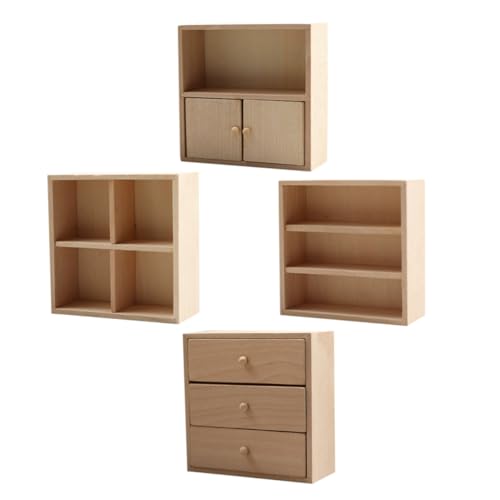 ZUNOXAZ 4 Stück Realistisches Teiliges Miniatur Holzschränke für Puppenhaus DIY Kleine Aufbewahrung Authentische Schlafzimmermöbel Detailgetreue Miniaturmöbel Handgefertigte von ZUNOXAZ