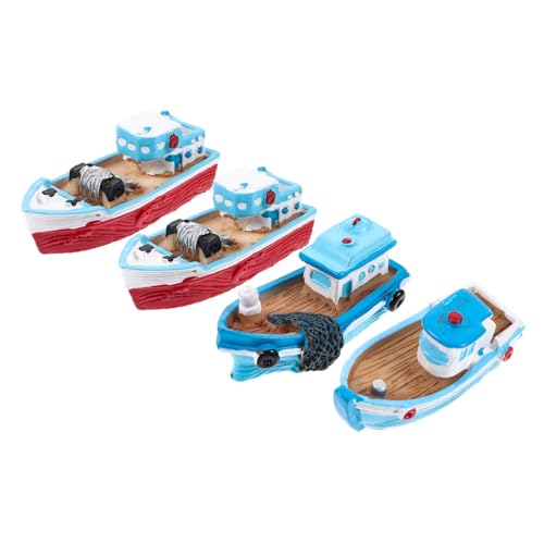 ZUNOXAZ 4 Stück Resin Boot Deko Teiliges Miniatur Mediterranes Fischboot Ornament für Garten Puppenhäuser Kreative Harzfiguren für Gemütliche Raumatmosphäre von ZUNOXAZ