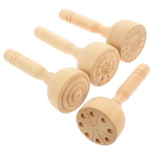 ZUNOXAZ 4 Stück Teiliges Holz stempelset für Knete Praktische DIY Bastelwerkzeuge Modellierformen mit Verschiedenen Mustern für Kreatives von ZUNOXAZ