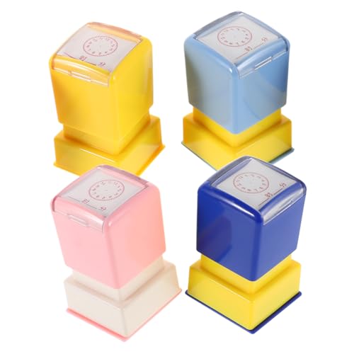 ZUNOXAZ 4 Stück Teiliges Kinderuhr Stempelset Lernspielzeug Zeitlehre Stempel Lehrmaterial Für Klassenzimmer und Zuhause Farbenfrohe Zeitstempel Für Jungen und Mädchen von ZUNOXAZ