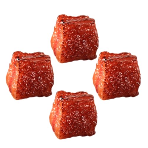 ZUNOXAZ 4 Stück Teiliges Künstliche Rindfleischwürfel PVC Simuliertes Diced Beef Realistisches Fleischmodell Dekoration für Küche Tisch und Food Photography von ZUNOXAZ