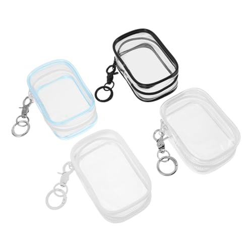 ZUNOXAZ 4 Stück Transparente PVC Aufbewahrungstaschen mit Schlüsselanhänger Stabile Kleine Quadratische Plüschtier-Tasche Tragbar und Modisch für Figuren Sammelobjekte und von ZUNOXAZ
