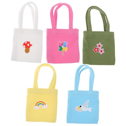 ZUNOXAZ 5 Stück Mini Canvas Tote Bags Bunte Doll Handbags Miniature Schultertaschen für Puppenhaus Dekoration und Kostümzubehör von ZUNOXAZ