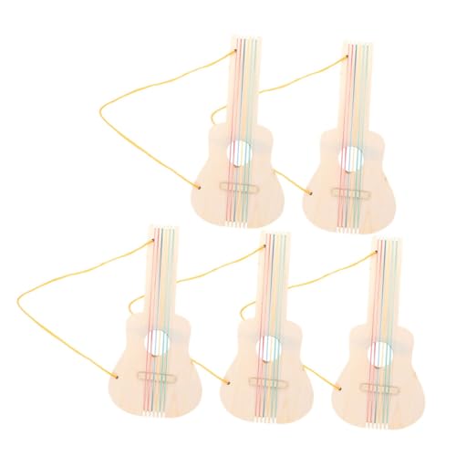 ZUNOXAZ 5 Stück Unbemalte Holzgitarre Teiliges DIY Musikinstrument für Jungen und Mädchen Stabile Blanke Holz Gitarren zum Bemalen und Basteln Kreative Hand Auge Koordination von ZUNOXAZ