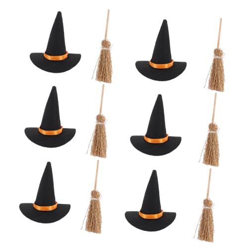 ZUNOXAZ 6 Satz Mini-Hexenhut Halloween -Party Mini-Hexenbesen drinnen winzig kleiner Hexenhut halloween- geführte hexenhüte kleine hexenhüte kleine bastelmützen Stoff von ZUNOXAZ