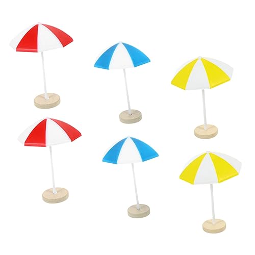 ZUNOXAZ 6 Stück Mini Strand Sonnenschirme in Rot Blau Gelb Miniatur Deko für Puppenhaus und Mikrolandschaft Wetterfeste Garten und Fensterdeko Platzsparende Ornamente für Garten und von ZUNOXAZ