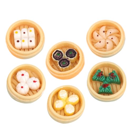 ZUNOXAZ 6 Stück Teiliges Miniatur Deko Künstliche Dampfgarer Food Modelle Lebensmittelecht aus Resin Realistische Mini Spielküche Zubehör für Puppenhaus und Kleinkinder Spielessen von ZUNOXAZ