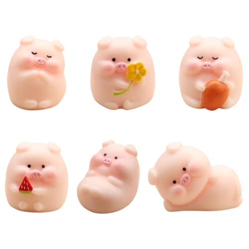 ZUNOXAZ 6 Stück Teiliges Miniatur Schwein Resin Figuren Handbemalt Leicht und Tragbar Niedliche Deko für Auto Büro Zuhause Realistische Tierstatuen aus Robustem Harz als und DIY Zubehör von ZUNOXAZ