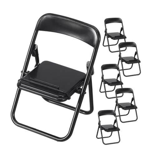 ZUNOXAZ 6 Stück handyhalter Falten Steht Klappstuhl faltbar Stand Miniaturstuhl Miniaturklappstühle Miniatur-Puppenhausstuhl Mini-Möbelverzierung Mini-Stuhlverzierung Plastik Schwarz von ZUNOXAZ