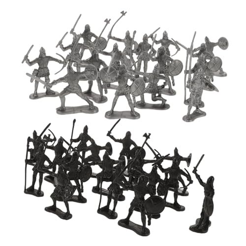 ZUNOXAZ 60 Stück Teiliges Mittelalterliches Soldatenmodell Set aus Robustem Plastik mit Schwarzen und Silbernen Miniaturrittern und Römischen Kavalleriefiguren für Jungen und Sammler von ZUNOXAZ