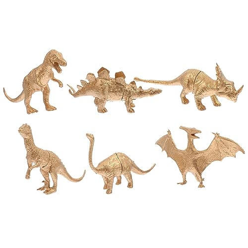 ZUNOXAZ 6Stücke Teiliges Dinosaurier Modell Lebendige Bastelarbeiten für Tischdekoration Ornamente für Kindergeburtstagsfeiern und Kreative Lernspielzeuge Goldene Designs von ZUNOXAZ