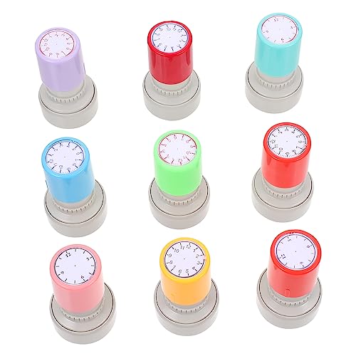 ZUNOXAZ 9 Stück Uhrenstempel Digitaluhr Lehrerstempel Briefmarken Stempeln Lehreraufkleber Runde Stempel Kinderwanduhr Flip-Uhr Leise Wanduhr Datum Briefmarken Abs von ZUNOXAZ