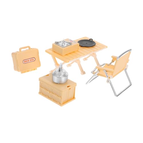 ZUNOXAZ Camping Spielset Miniatur Outdoor Klappstuhl Picknicktisch mit Ofen Gelb Leichtes Detailreiches Zubehör für Drinnen und Draußen Fördert Kreatives Rollenspiel und Fantasie von ZUNOXAZ