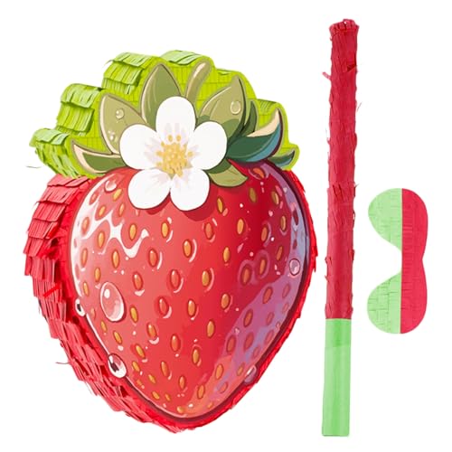 ZUNOXAZ Erdbeer-piñata mit Füllöffnung und Stabiler Aufhängeschlaufe Karton mit Krepppapier Inklusive Schläger Augenmaske und Konfetti Dekoration für Erdbeer-geburtstagsfeier und von ZUNOXAZ