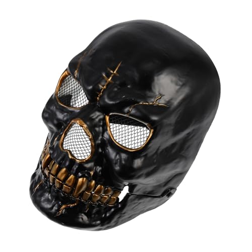 ZUNOXAZ Gruselige Halloween Totenkopfmaske mit Beweglichem Mund Leichte Vollgesichtsmaske aus Robustem Kunststoff Realistisch für Cosplay Party und Fasching Schwarze und Goldene Deko ZUNOXAZ Gruselige Halloween Totenkopfmaske mit Beweglichem Mund Leichte Vollgesichtsmaske aus Robustem Kunststoff Realistisch für Cosplay Party und Fasching Schwarze und Goldene Deko von ZUNOXAZ