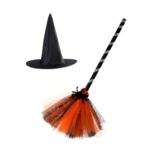 ZUNOXAZ Halloween Hexenhut und Hexenbesen Kreatives Cosplay Zubehör für Frauen Langlebig und Detailreich für Halloween Partys und Themenveranstaltungen von ZUNOXAZ