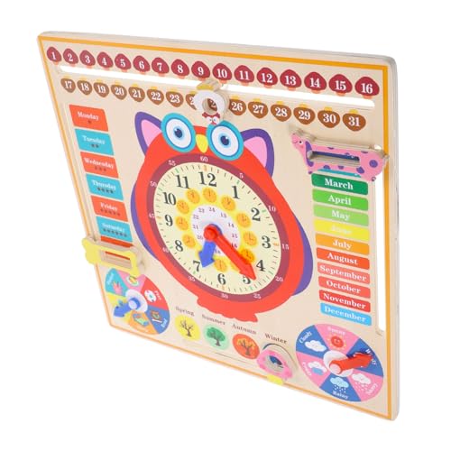 ZUNOXAZ Holz Lernuhr mit Buntem Zahlen-Design für Pädagogisches Uhrenspielzeug Monats Wochentags-erkennung Sicher und Glatt Poliert für Kindergarten und Frühe Bildung von ZUNOXAZ