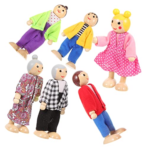 ZUNOXAZ Holzfiguren Bewegliche Puppenfamilie Teilig Pädagogisch für Kleinkinder Puppenhaus Dekoration Motorik und Kommunikation von ZUNOXAZ
