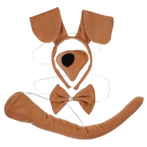 ZUNOXAZ Hund Kostüm Set mit Realistischem Tier Stirnband Braun Kaffefarbener und Schleife Niedlich und Detailreich für Fasching Halloween Cosplay und Party von ZUNOXAZ
