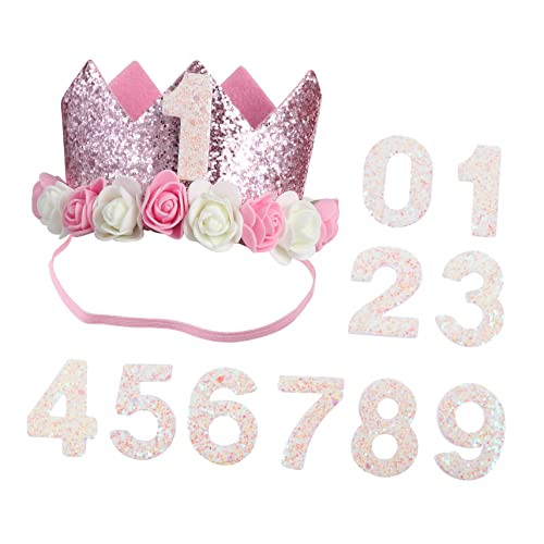 ZUNOXAZ Kindergeburtstag Partyhut mit Zahlen und Blumen Leichte Diy Geburtstag Kronen für Mädchen Bunte Geburtstagskrone Zubehör für Kinderparty von ZUNOXAZ