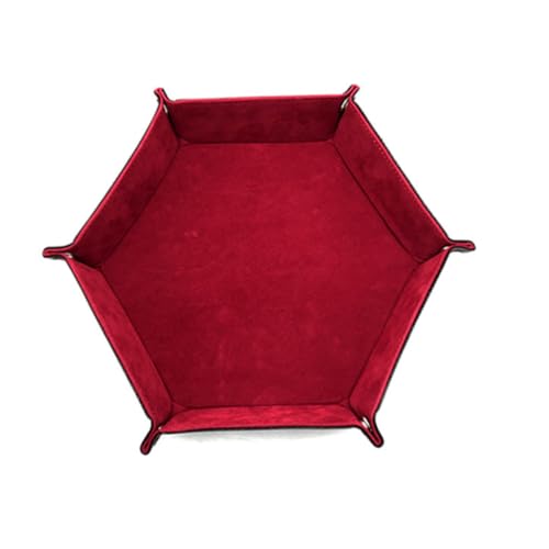 ZUNOXAZ Klappbares Hexagon Würfeltablett aus PU Leder Stabiles Dice Tray mit Aufbewahrungsbox Rot für Spielwürfel und Tischspiele von ZUNOXAZ