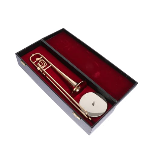ZUNOXAZ Kupfer Posaunen Modell mit Ständer und Schwarzer Box Detailreiche Desktop Deko Robustes Instrumentenornament Edle Miniatur für Musikliebhaber und Wohnkultur von ZUNOXAZ