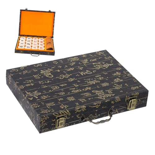 ZUNOXAZ Mahjong Aufbewahrungsbox aus Holz Leere Mahjong Fliesen Box mit Praktischem Tragegriff Elegantem Reliefdesign Großzügigem Stauraum für Spielsteine für Reisen und Spieleabende von ZUNOXAZ