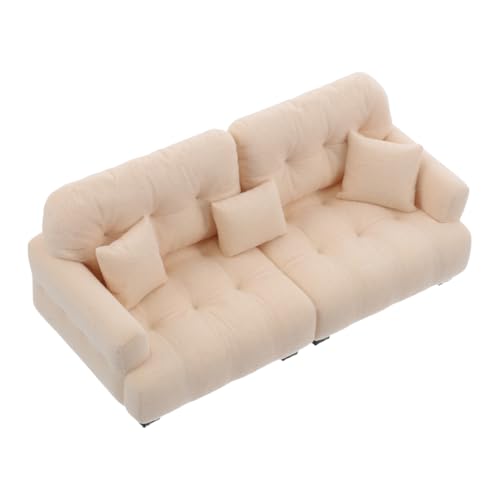 ZUNOXAZ Maßstab Modernes Cremefarbenes Plüschsofa Langlebige Miniaturmöbel für Puppenhaus Wohnzimmer Spielmöbel für Sammler von ZUNOXAZ