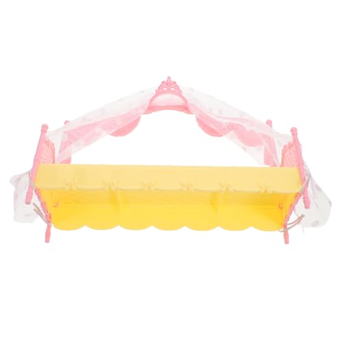 ZUNOXAZ Mini Puppenbett mit Schlafvorhang Prinzessin Bett Modell Rosa Gelbes Puppenhaus Zubehör Einfach Montierbar Kreatives für Mädchen Puppenhaus Schlafzimmer Dekoration von ZUNOXAZ