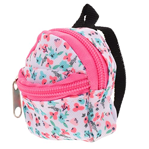 ZUNOXAZ Mini Puppenrucksack aus Polyester Dekorative Schulranzen für Bjd Puppen Kleiner Rucksack mit Reißverschluss für Puppenhaus Zubehör Blumenmuster von ZUNOXAZ