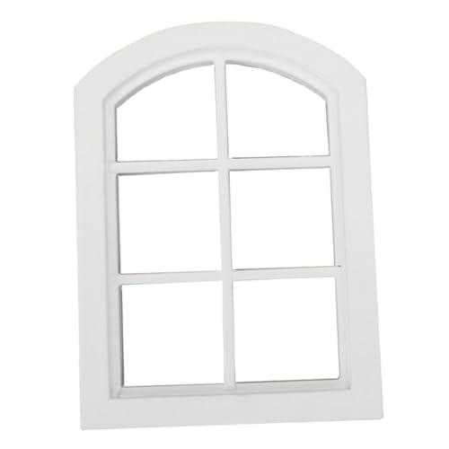 ZUNOXAZ Miniatur Fach Fensterrahmen Modell Holz Puppenhaus Zubehör Weiß Runddach DIY Kleines Haus Dekoration Fensterrahmen für Miniaturlandschaft und Bastelprojekte von ZUNOXAZ