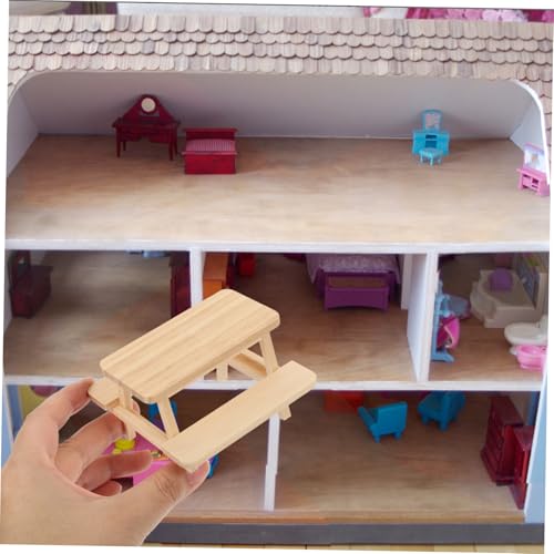 ZUNOXAZ Miniatur Holz Picknicktisch Puppenhausmöbel mit Bank Detailreiches Handgefertigtes Modell für Puppenhaus Dekoration und Fotoshooting Bemalbar für Miniatur Szenen und von ZUNOXAZ