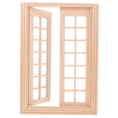 ZUNOXAZ Miniatur Holztür für Puppenhaus Panel Doppelflügelig mit Kunststoffglas Geeignet für DIY Miniaturhäuser Holzmodell von ZUNOXAZ