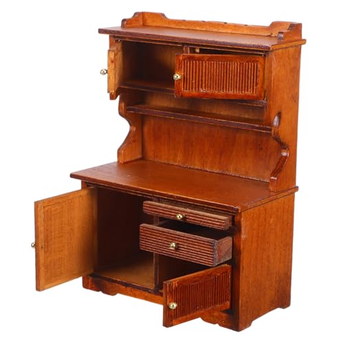 ZUNOXAZ Miniatur Puppenhaus Bücherregal Holz Schrank mit Doppeltür Retro Bauernhaus Stil Robustes Aufbewahrungsregal für DIY Puppenmöbel Dekoration von ZUNOXAZ