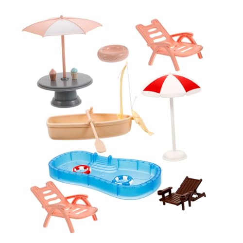 ZUNOXAZ Miniatur Puppenhaus Strand Zubehör mit Schwimmbecken Liegestuhl Sonnenschirm und Boot Kunststoff Modelle für DIY Feengarten Dekorationen und Mikro Landschaft ZUNOXAZ Miniatur Puppenhaus Strand Zubehör mit Schwimmbecken Liegestuhl Sonnenschirm und Boot Kunststoff Modelle für DIY Feengarten Dekorationen und Mikro Landschaft von ZUNOXAZ