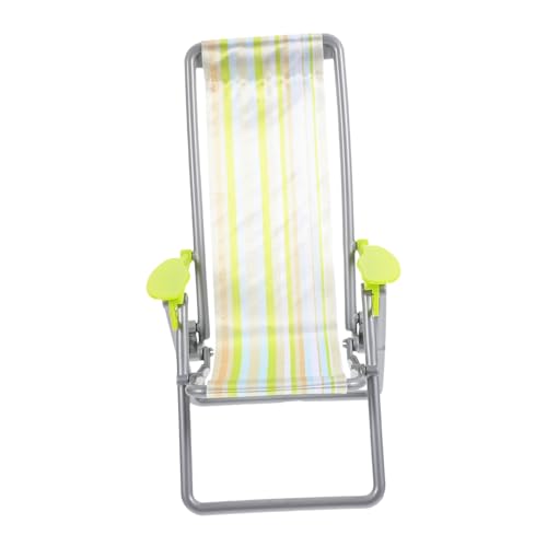 ZUNOXAZ Miniatur Strandstuhl Klappbar Puppenhaus Deko Accessoire Leichter Mini Campingstuhl in Gelb Grün Gestreift Kompakter Modell Strandliegestuhl für Puppenhaus und Mikrolandschaften von ZUNOXAZ