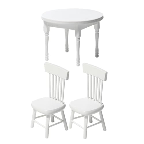 ZUNOXAZ Miniatur Tisch Stuhl Weiß Teilig Miniaturmöbel Puppenhaus Zubehör Feines Design Glatte Oberfläche Sicher für Spiel und Dekoration von ZUNOXAZ