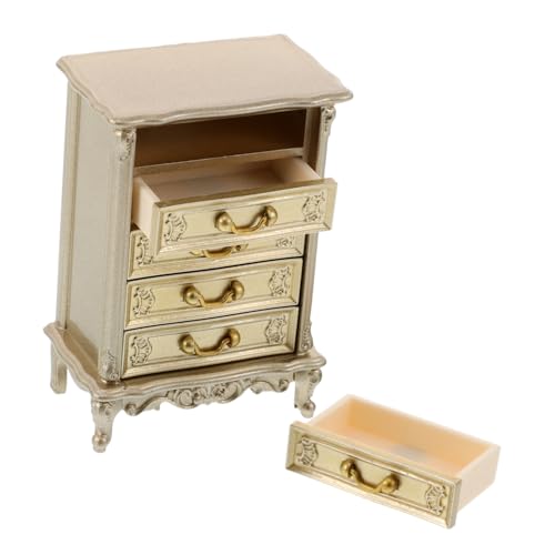 ZUNOXAZ Miniatur Vintage Kommode aus Kunststoff Realistische Puppenhaus Möbel Retro Mini Aufbewahrungsschrank für Spielzimmer und Dekoration Detailgetreues Passgenaues Modell von ZUNOXAZ