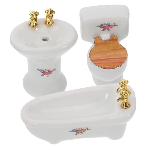 ZUNOXAZ Puppenhaus Accessoires Toilette Badewanne Waschbecken Kompakt Leicht Für Miniatur Deko Badezimmer Zubehör von ZUNOXAZ