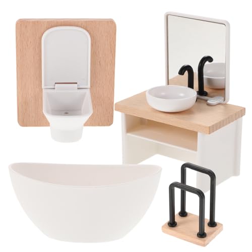 ZUNOXAZ Puppenhaus Badezimmer mit Badewanne Mini Waschbecken Toilette und Schrank Realistische Puppenhaus Möbel für Kreatives Rollenspiel und Detailgetreues Zubehör von ZUNOXAZ