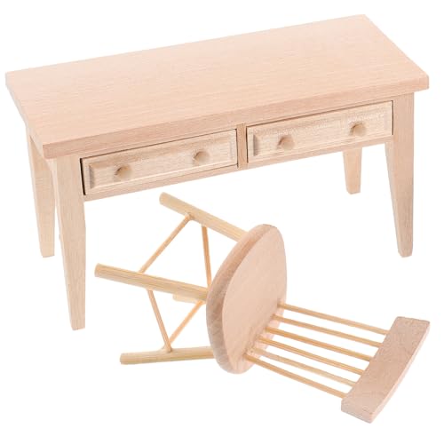 ZUNOXAZ Puppenhaus Miniatur Möbel aus Holz Miniatur Schreibtisch und Stuhl Mini Puppenmöbel für Puppenhaus Dekoration und für Wohnzimmer und Schlafzimmer von ZUNOXAZ