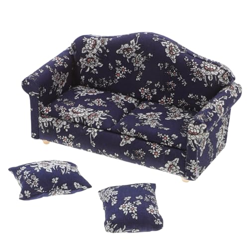 ZUNOXAZ Puppenhausmöbel kleine Couch für Puppen Sofa winzige Möbel Miniatur-Couchspielzeug Puppenhaus-Sofa-Couch Puppenhauszubehör und Möbel Miniatur-Sofamöbel Holz Blau von ZUNOXAZ