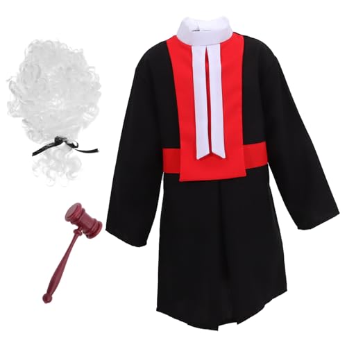 ZUNOXAZ Richterkostüm mit Perücke und Hammer Rollenspiel Kostüm für Jungen Faschingskostüm für Realistische Anwaltsrobe für Karrierespiel und Themenparty von ZUNOXAZ