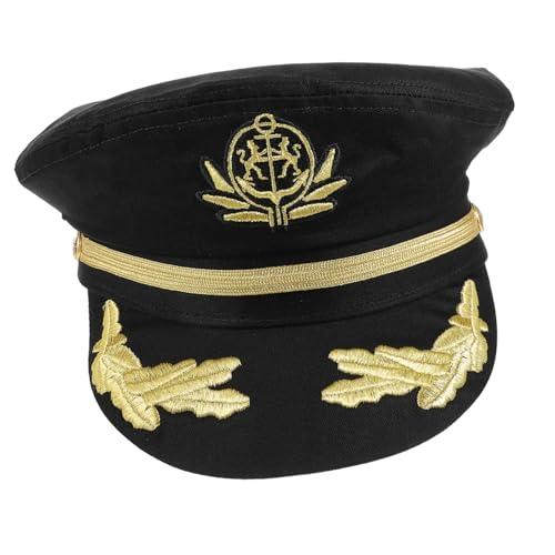 ZUNOXAZ Schwarze Matrosen Kapitänsmütze mit Besticktem Segler Design Leicht und Atmungsaktiv für Cosplay Kostümpartys und Segelveranstaltungen Unisex und Verstellbar Langlebiges Material von ZUNOXAZ