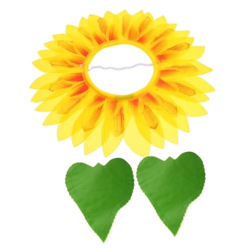 ZUNOXAZ Sonnenblumen Kopfbedeckung mit Grünen Handschuhen Lustiges Kostüm Accessoire für Karneval Tanzaufführungen und Fotografie für Erwachsene von ZUNOXAZ