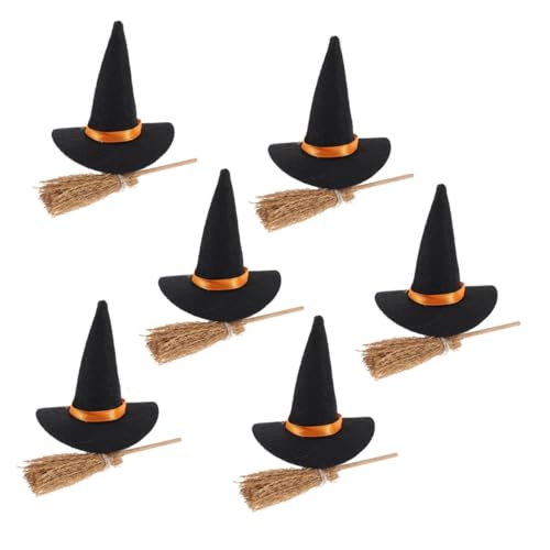 ZUNOXAZ Teiliges Halloween Deko Set Mini Hexenhüte und Besenstab Wiederverwendbar Robust Kreatives DIY Zubehör für Tisch Regal Party Schule und Kleine Räume Stilvoller Festtagsflair von ZUNOXAZ