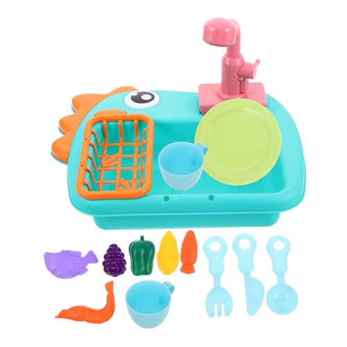 ZUNOXAZ Waschbecken mit Wasserkreislauf Realistisches Spülmaschinen Set für Kleinkinder Blaues Küchen Spielset für Wasserspiele und Rollenspiele von ZUNOXAZ