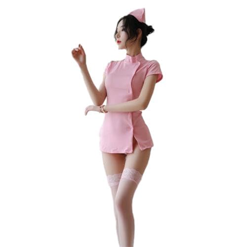 ZUOYIMEI Dienstmädchen Kostüm Sexy Damen Body Set Bodysuit Damen Krankenschwester Kostüm Damen Babydoll Reizwäsche Damen Curvy Reizwäsche Damen B-Pink2 Einheitsgröße von ZUOYIMEI