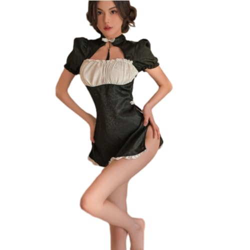 ZUOYIMEI French Maid Dress Damen Krankenschwester Kostüm Damen Backless Nachthemd Damen Curvy Reizwäsche Damen Dienstmädchen Kostüm Sexy Damen Sexy Cosplay Outfit Damen A-Black XL von ZUOYIMEI