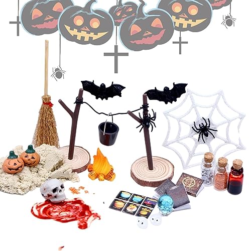 Halloween Miniaturen für Puppenhaus, Halloween Horror Spielzeug Set mit Kürbis Schädel Köpfe Fledermaus Figur, Miniaturen Puppenhaus Zubehör für Halloween Garten Landschaft DIY Handwerk Zurego von ZUREGO